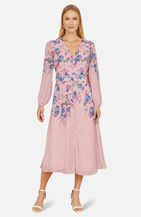 Belted Floral Midi Dress