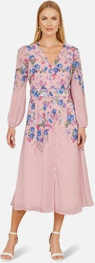 Yumi Belted Floral Midi Dress