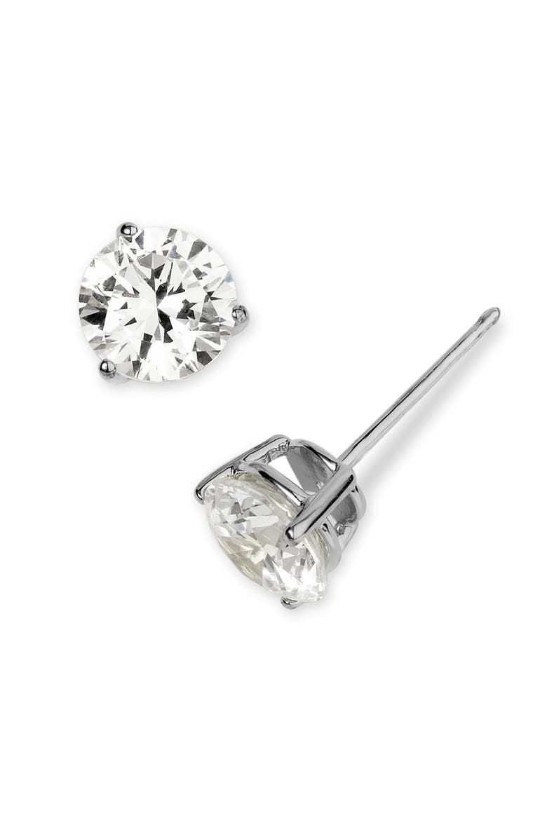 Gift Boxed Cubic Zirconia Stud Earrings - 3ct., Alternate, color, PLATINUM
