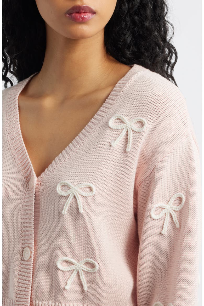 Francette Bow Cotton & Wool Cardigan, Alternate, color, PETAL MERINGUE