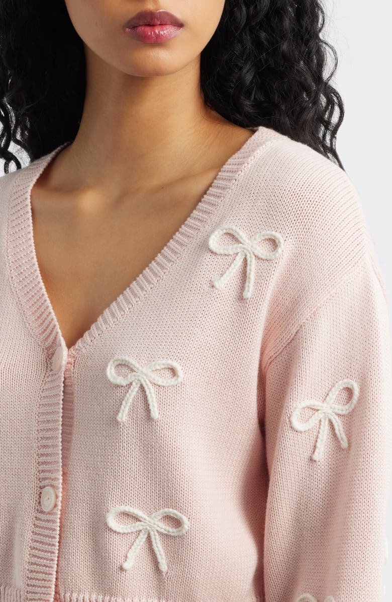 LoveShackFancy Francette Bow Cotton & Wool Cardigan, Alternate, color, Petal Meringue