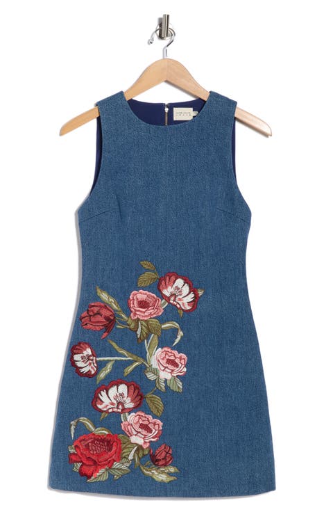 Cade Floral Embroidered Sleeveless Denim Dress