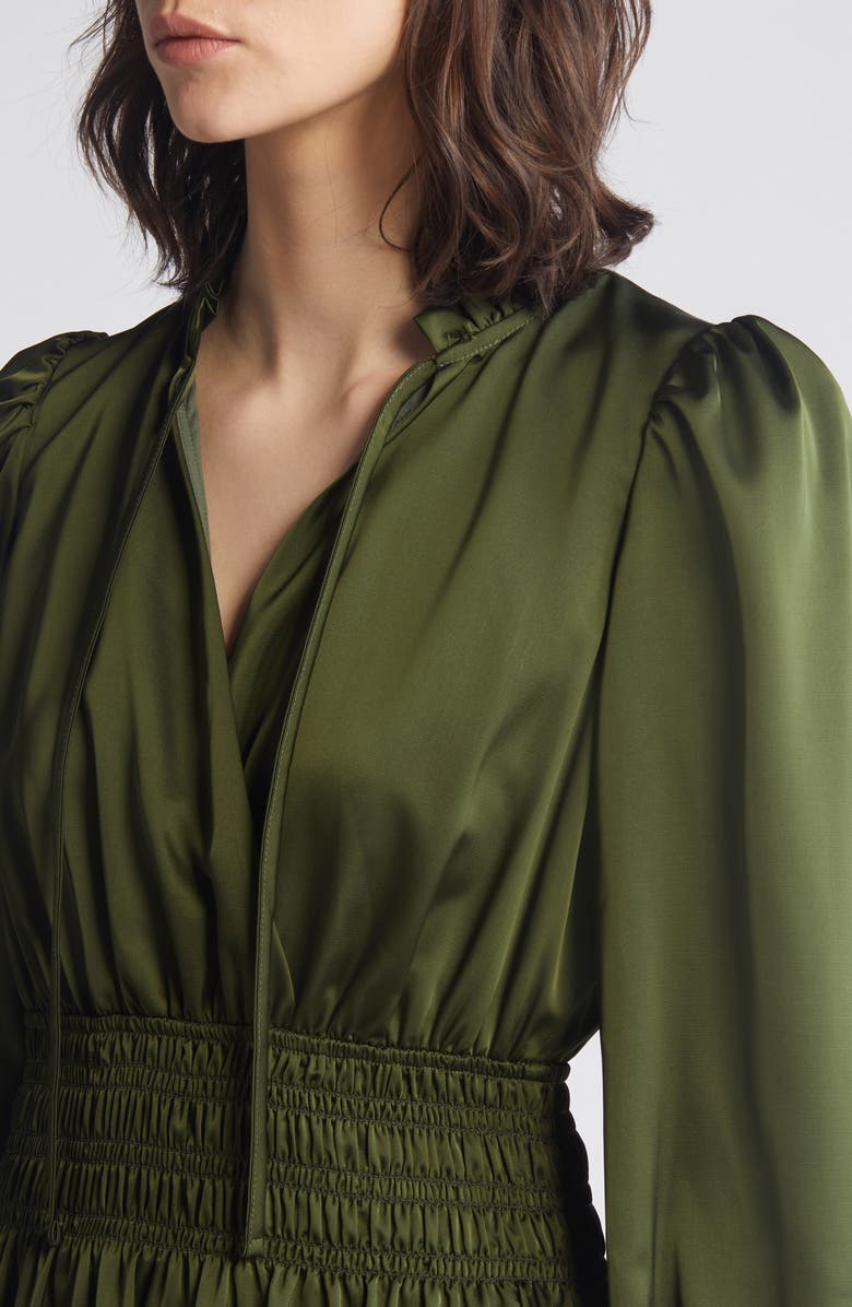 Eliza J Ruffle Trim Long Sleeve Satin Dress, Alternate, color,