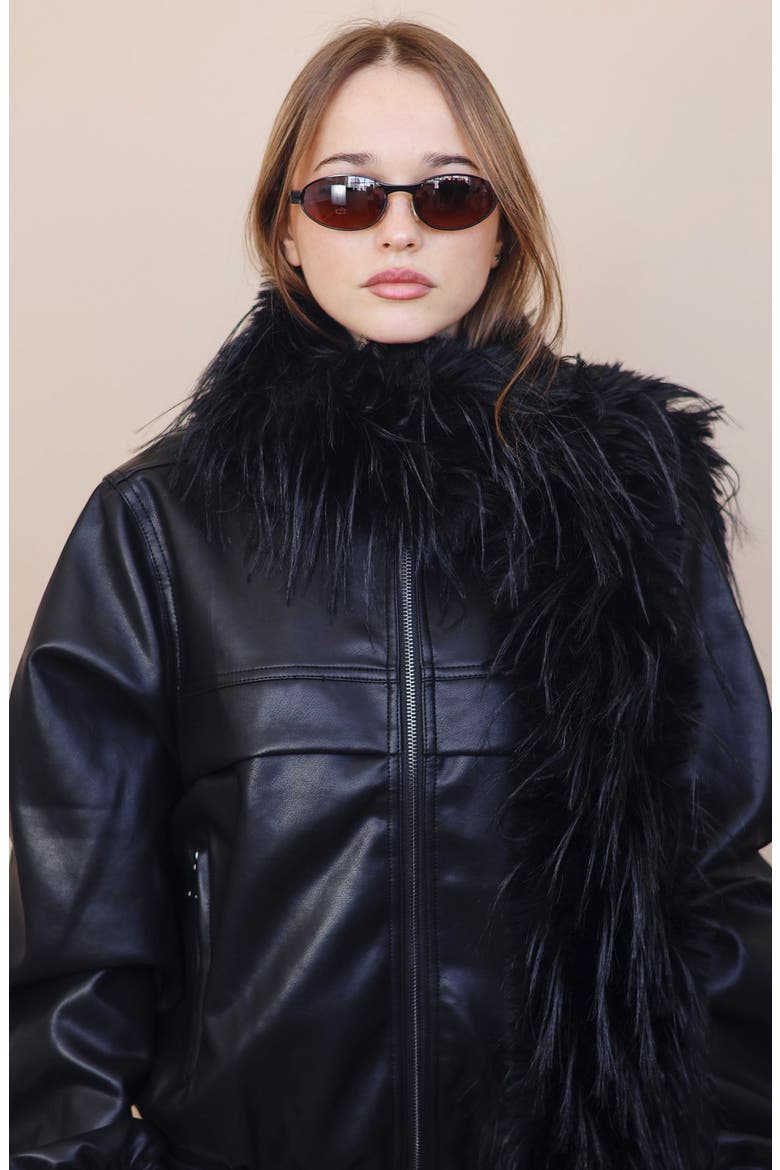 Brooklyn Faux Fur Scarf, Alternate, color, BLACK