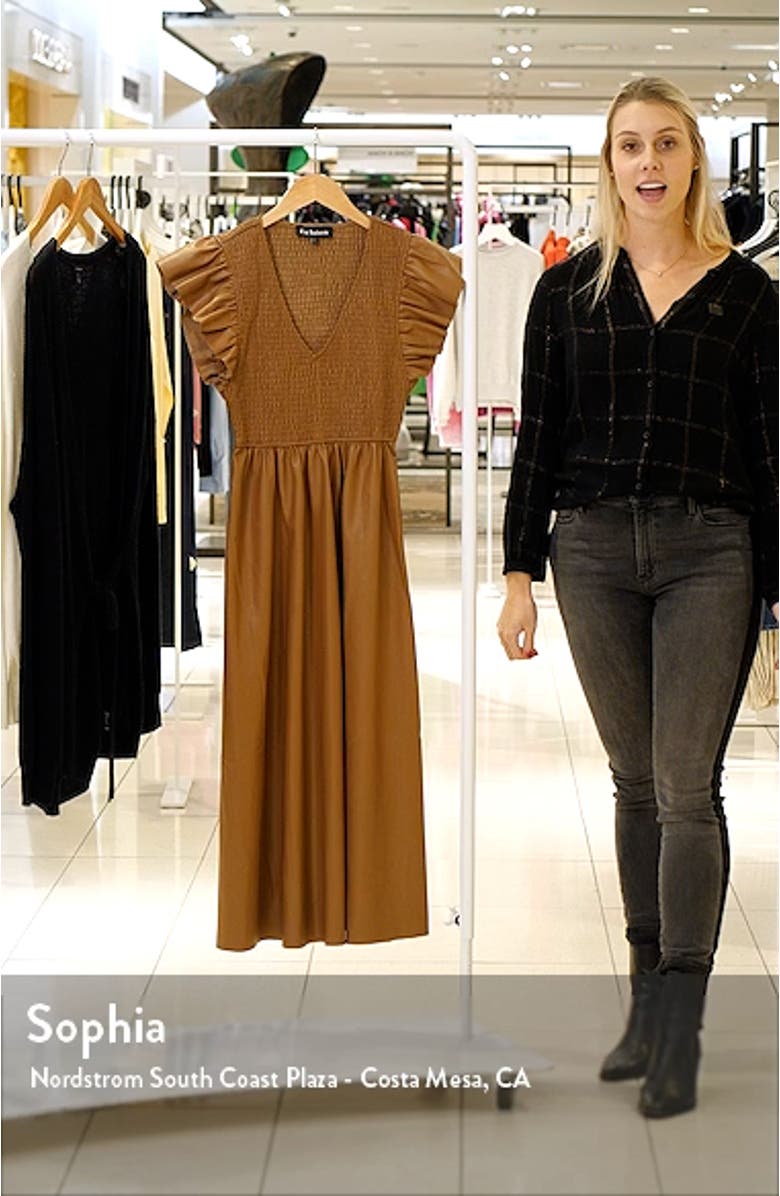 Rylee Smocked Faux Leather Midi Dress, sales video thumbnail