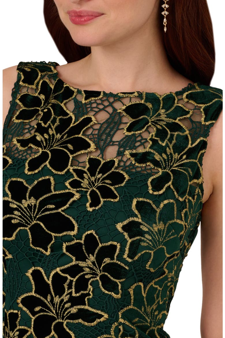 Floral Embroidered Metallic Sheath Dress, Alternate, color, HUNTER/ GOLD