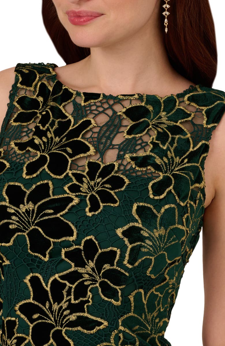 Adrianna Papell Floral Embroidered Metallic Sheath Dress, Alternate, color,
