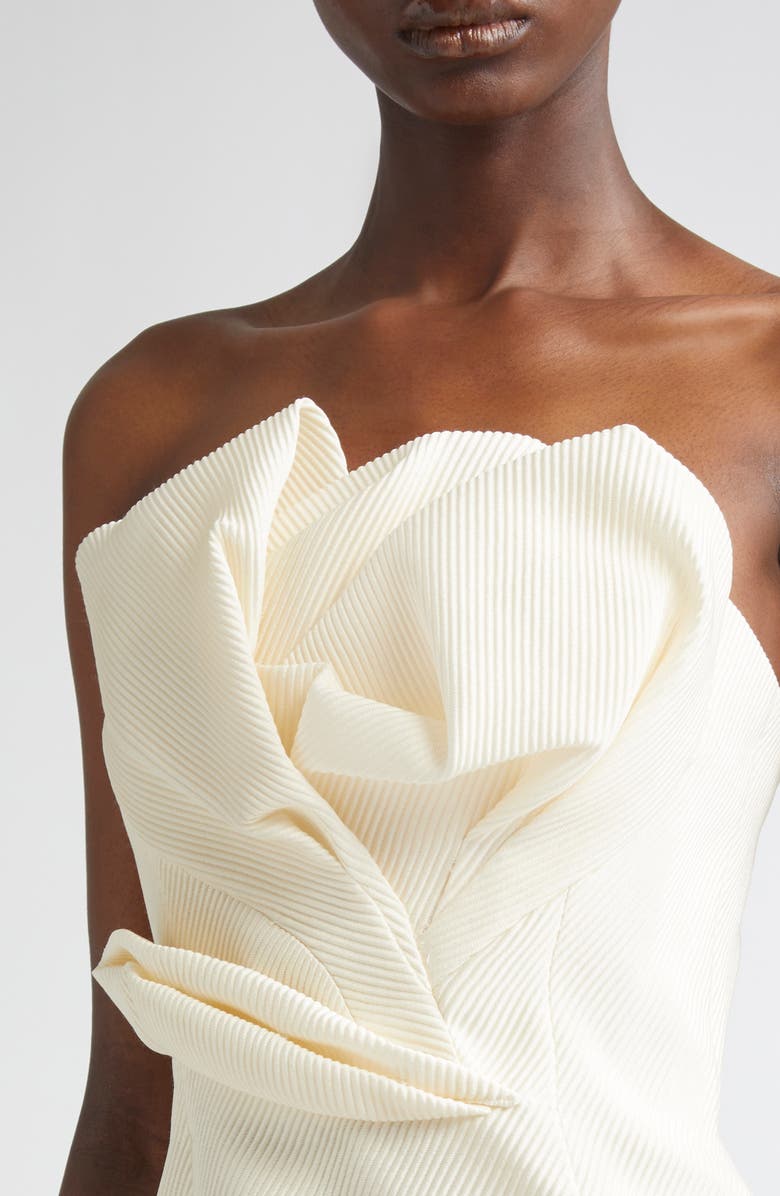 Lela Rose Draped Tulip Textured Satin Sheath Dress, Alternate, color, Cream