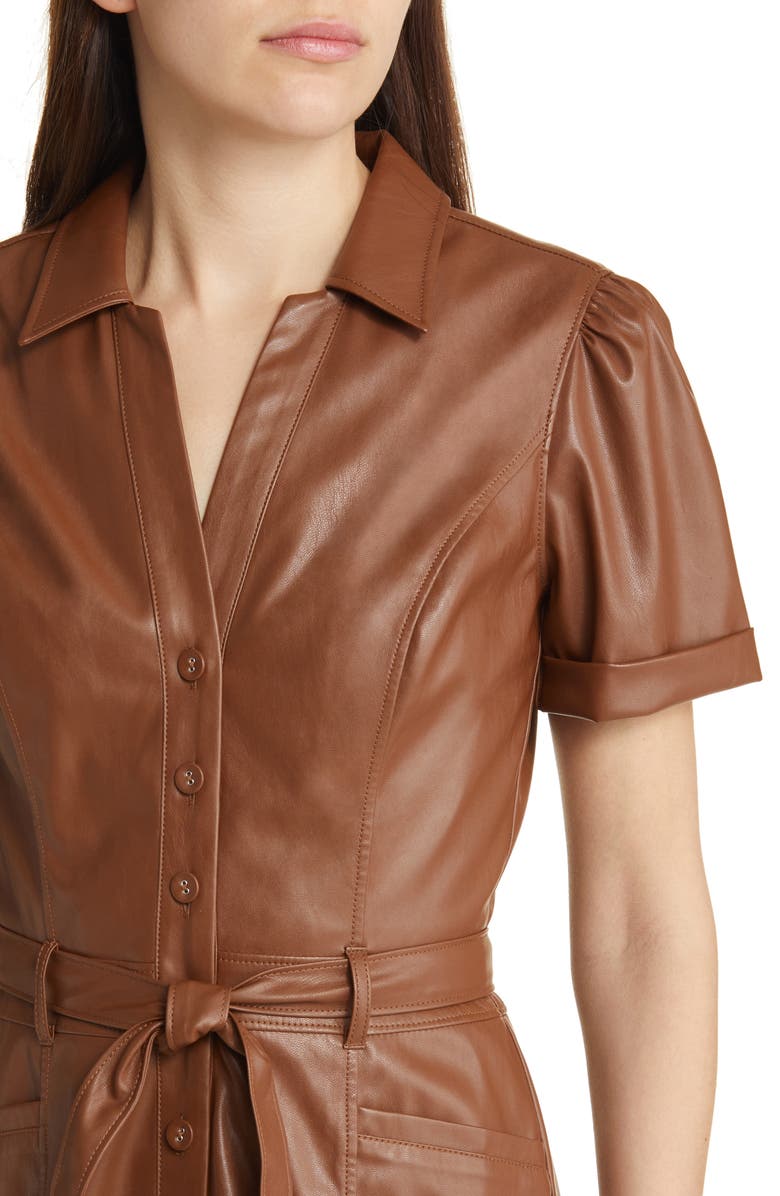 PAIGE Janette Faux Leather Shirtdress, Alternate, color, Mocha