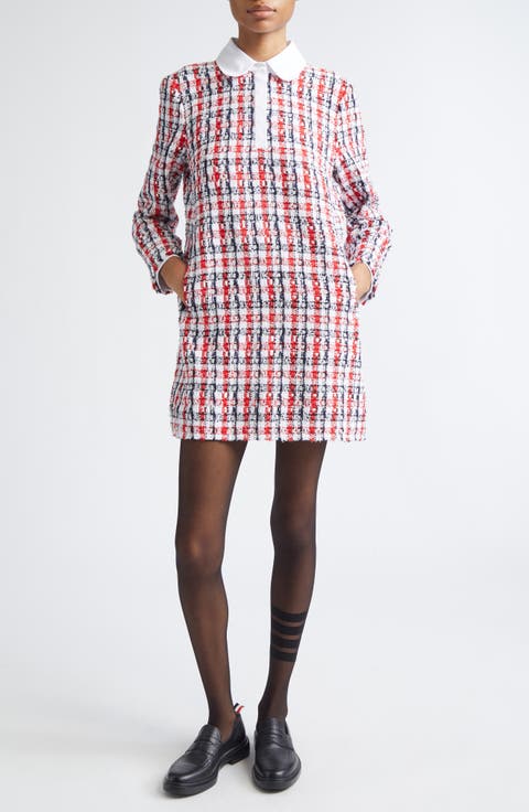 Long Sleeve Bouclé Tweed Dress