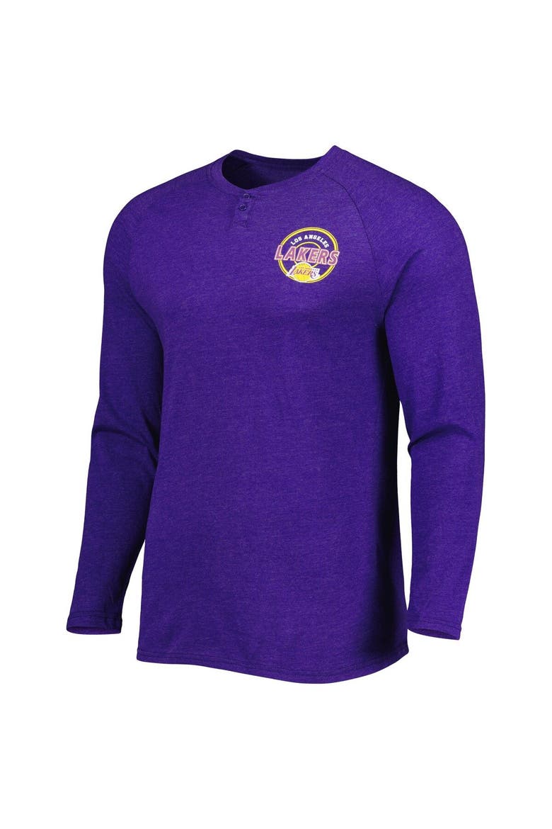 Men's Concepts Sport Heathered Purple Los Angeles Lakers Left Chest Henley Raglan Long Sleeve T-Shirt, Alternate, color, Heather Purple