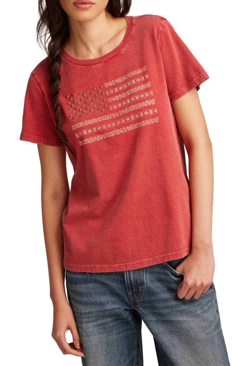Lucky Brand Flag Stud Embellished Cotton Graphic T-Shirt, Main, color, 