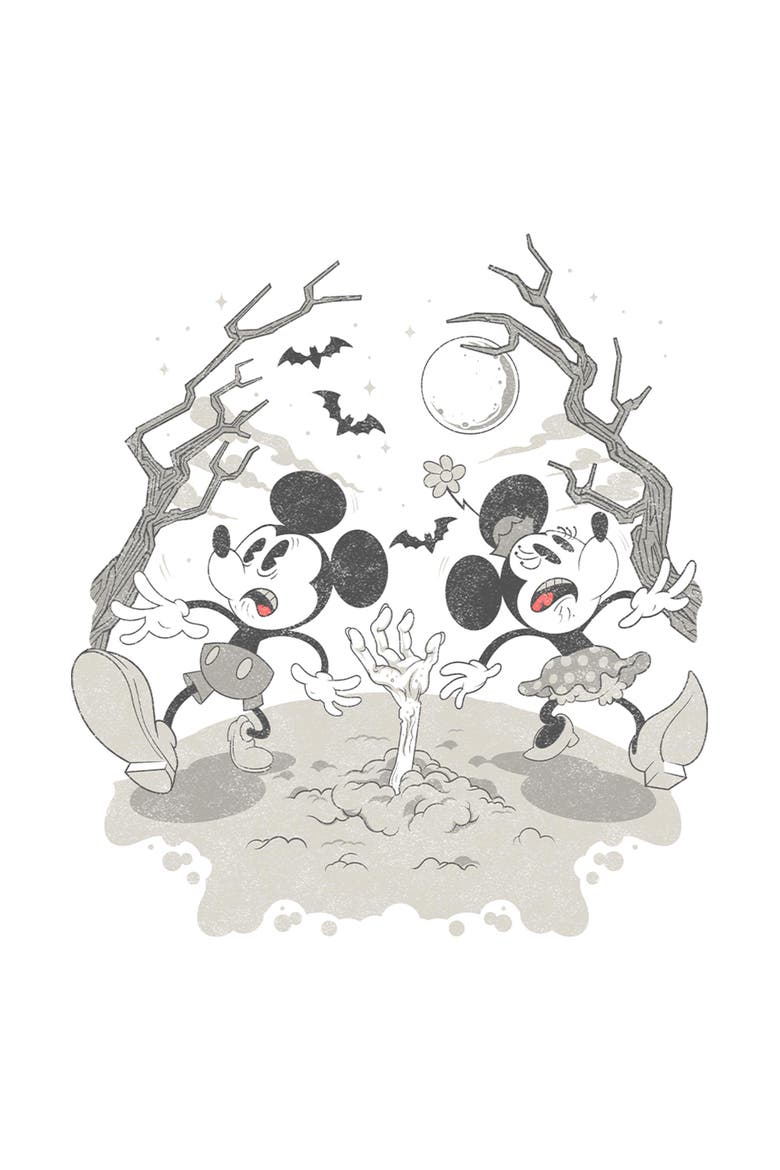 Mens Mickey & Friends Distressed Zombie Adventure T Shirt, Alternate, color, White