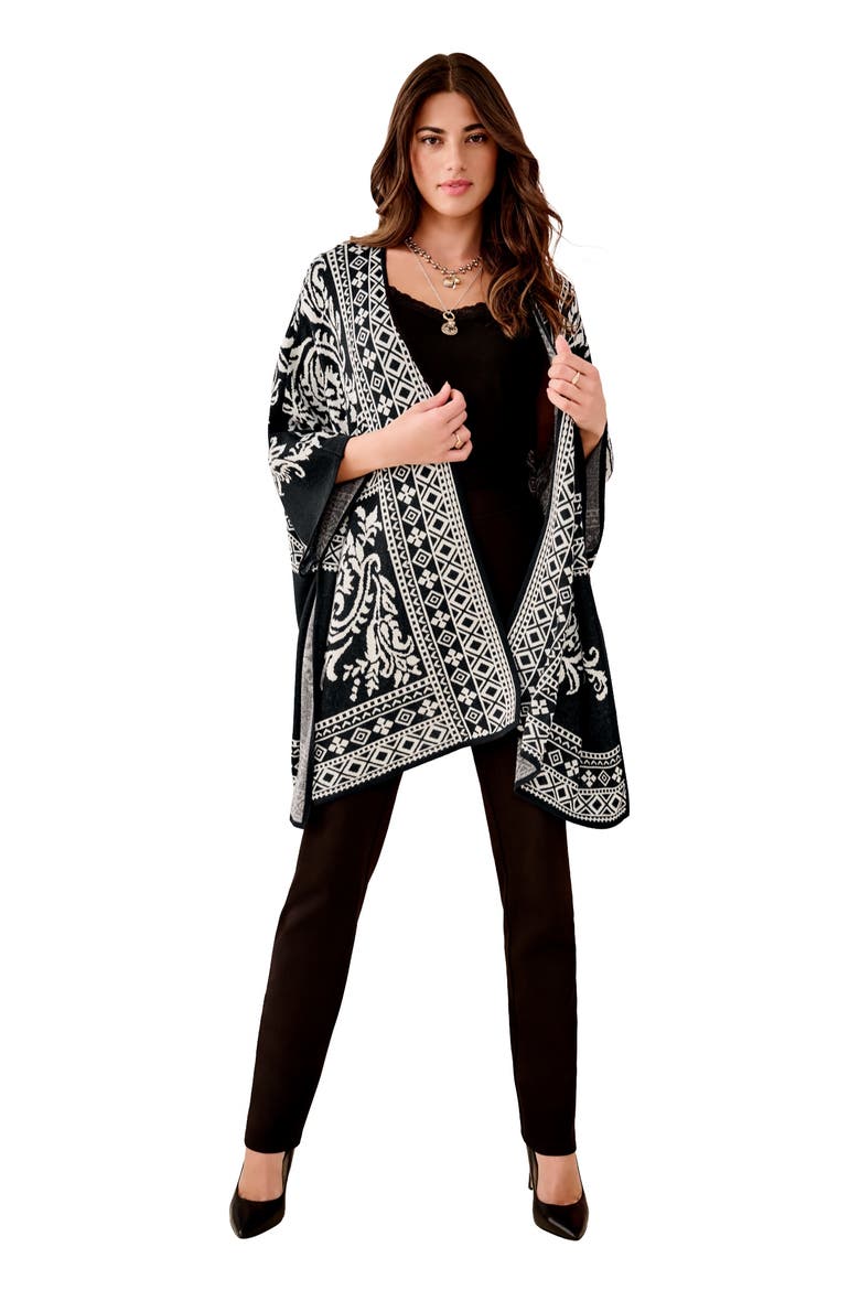 Geometric Jacquard Poncho, Main, color, BLACK PAISLEY BORDER