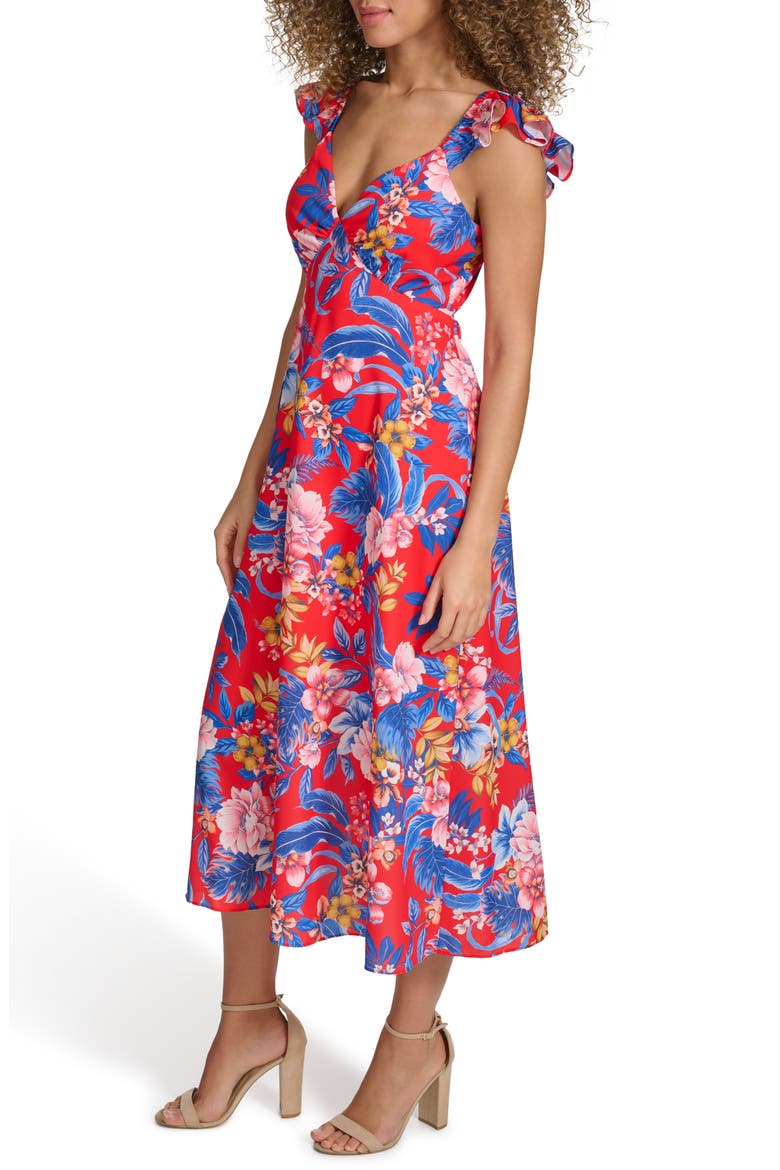 Samira Floral Midi Dress, Alternate, color, RED MULTI