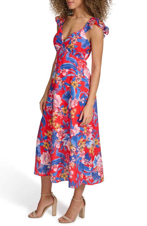 Siena Samira Floral Midi Dress In Red Multi