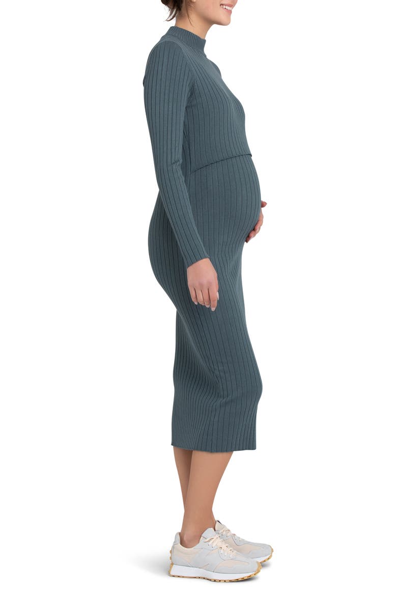 Nella Long Sleeve Rib Maternity Dress, Alternate, color, TEAL