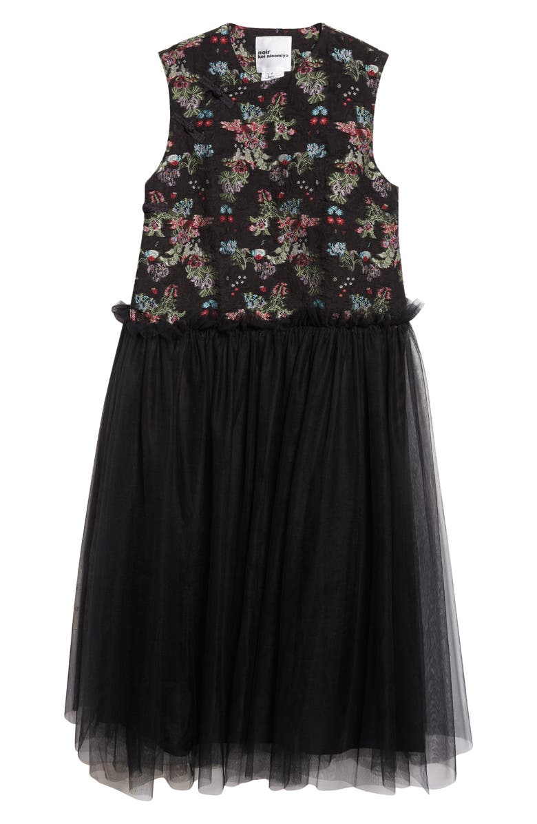 Noir Kei Ninomiya Floral Jacquard & Tulle Midi Dress, Alternate, color, Black X Multi