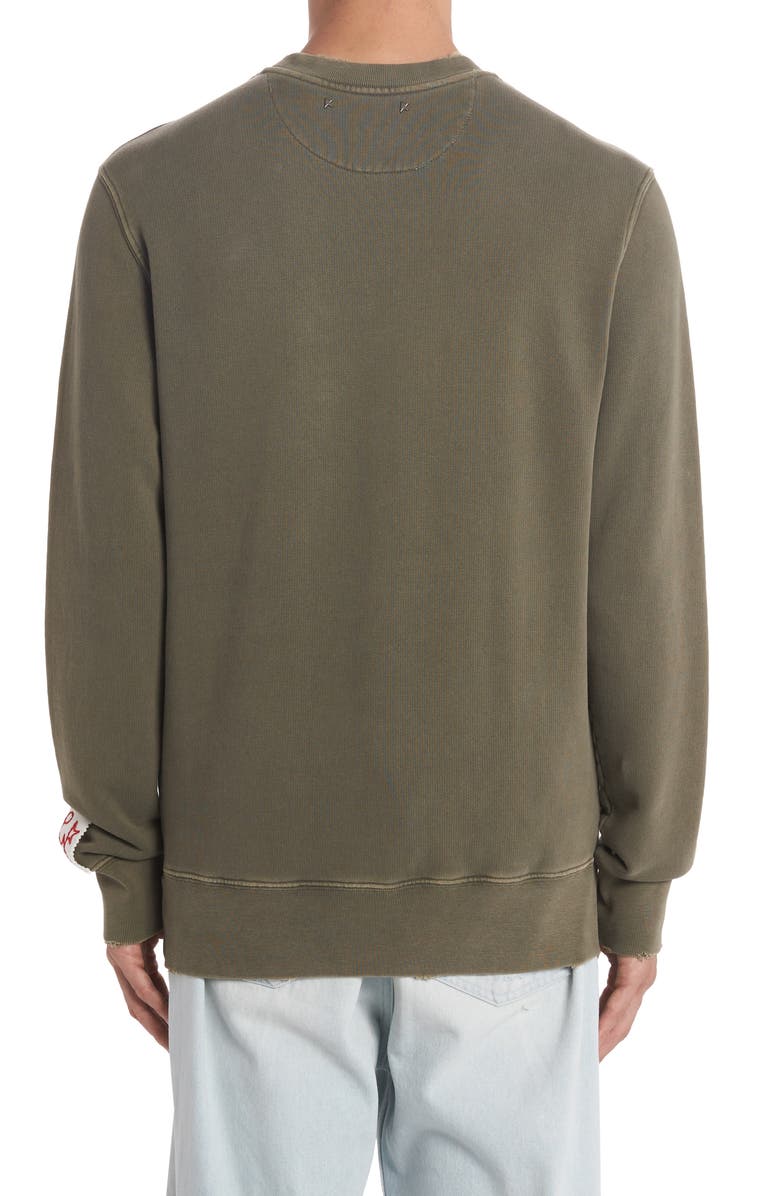Golden Goose Distressed Logo Graphic Sweatshirt, Alternate, color, Dusty Olive