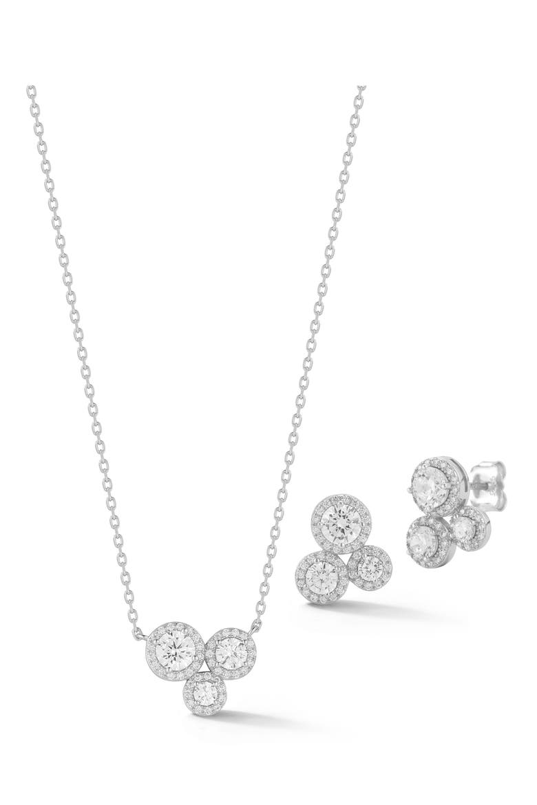 Cluster Cubic Zirconia Pendant Necklace & Stud Earrings Set, Main, color, SILVER