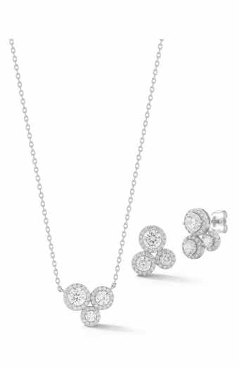 Cluster Cubic Zirconia Pendant Necklace & Stud Earrings Set