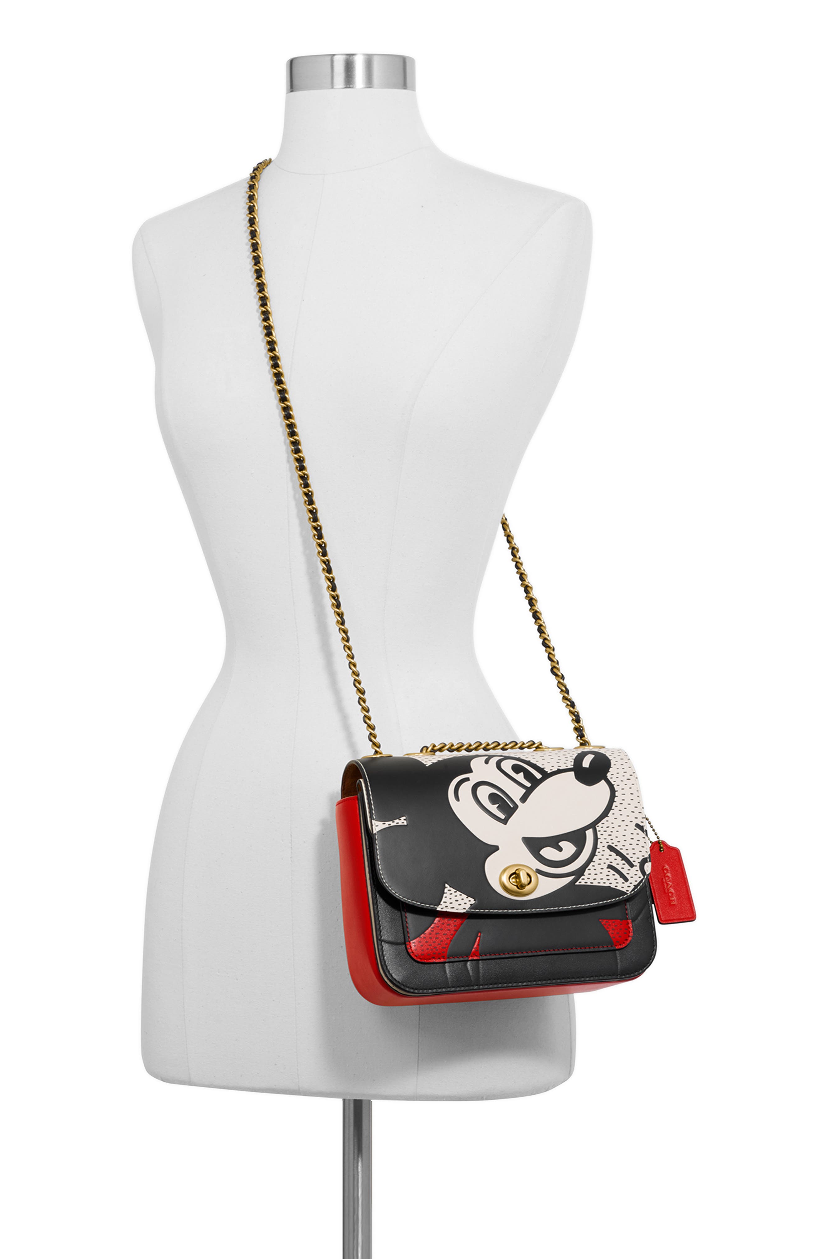 x Mickey Keith Haring Leather Shoulder Bag, Alternate, color, BRASS/ ELECTRIC RED MULTI