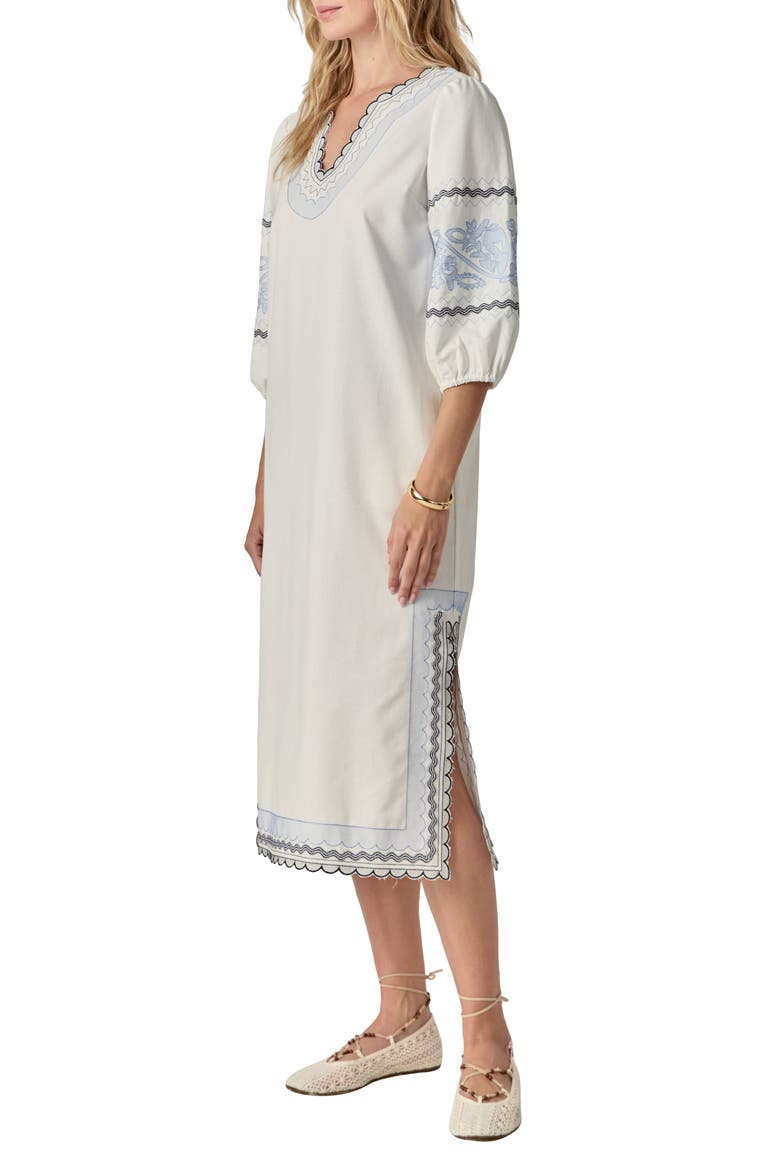 Embroidered Midi Dress, Alternate, color, WHITE/ POWDER BLUE
