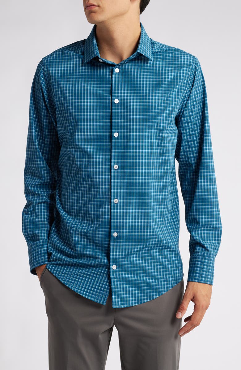 Mizzen+Main Leeward Trim Fit No Tuck Check Performance Button-Up Shirt, Main, color, 
