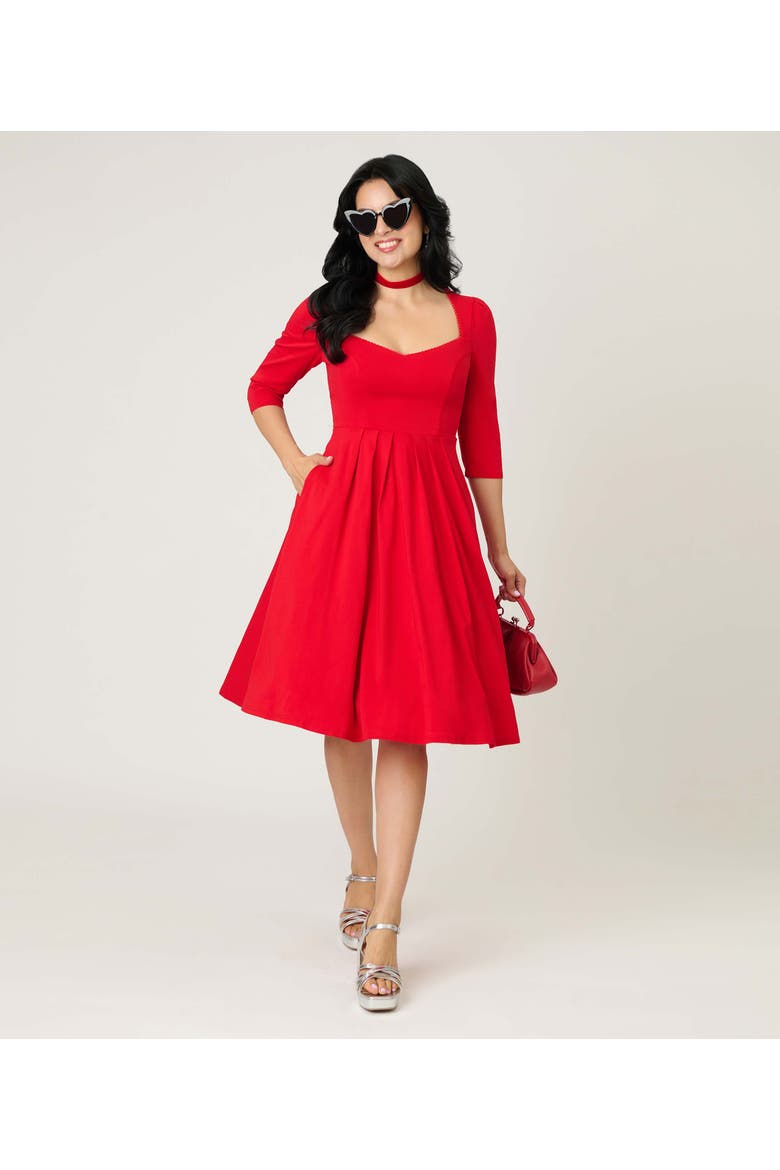 Sweetheart Swing Dress, Alternate, color, Red Solid