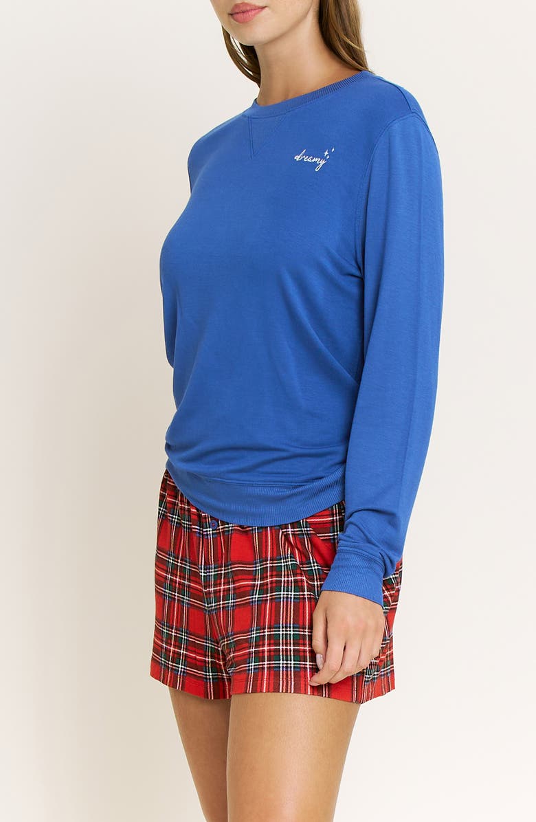 Honeydew Sugar Sweetheart Short Pajamas, Alternate, color, Sapphire Plaid