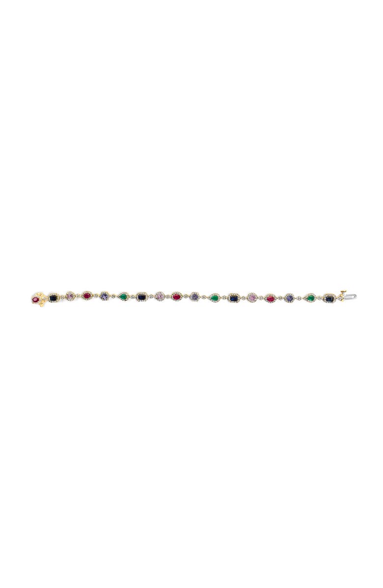 Haus of Brilliance 14K Yellow Gold Multi-Gemstone and Diamond Halo Rainbow Link Bracelet, Alternate, color, Yellow
