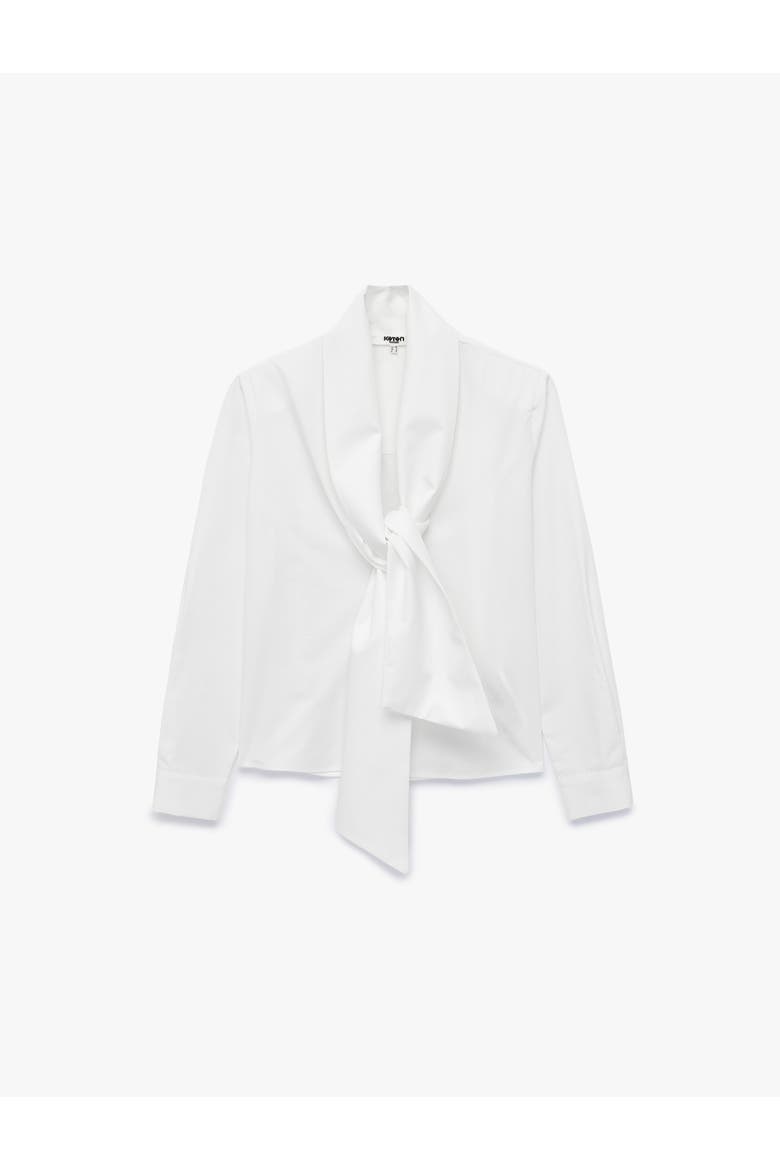 Long Sleeve Shawl Collar Poplin Top, Alternate, color, OFF WHITE