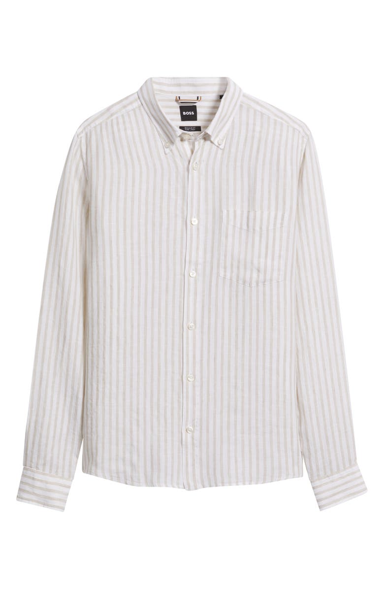 BOSS Liam Regular Fit Linen Button-Up Shirt, Alternate, color, Open Beige