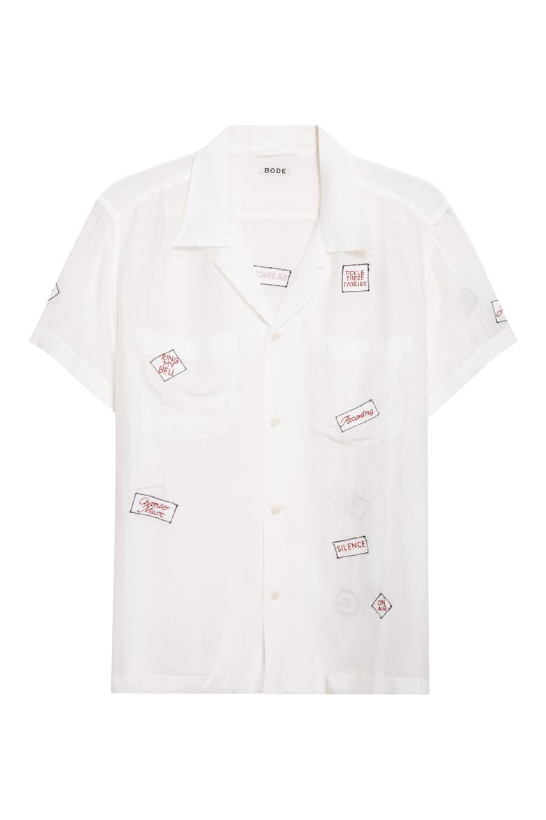 On Air Embroidered Short Sleeve Cotton & Silk Button-Up Shirt, Alternate, color, WHITE