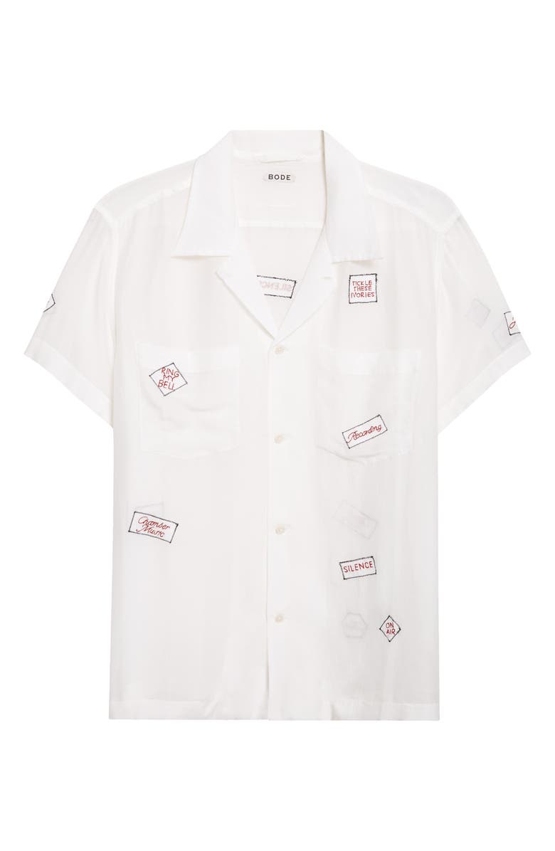 Bode On Air Embroidered Short Sleeve Cotton & Silk Button-Up Shirt, Alternate, color, White