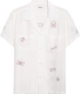 Bode On Air Embroidered Short Sleeve Cotton & Silk Button-Up Shirt
