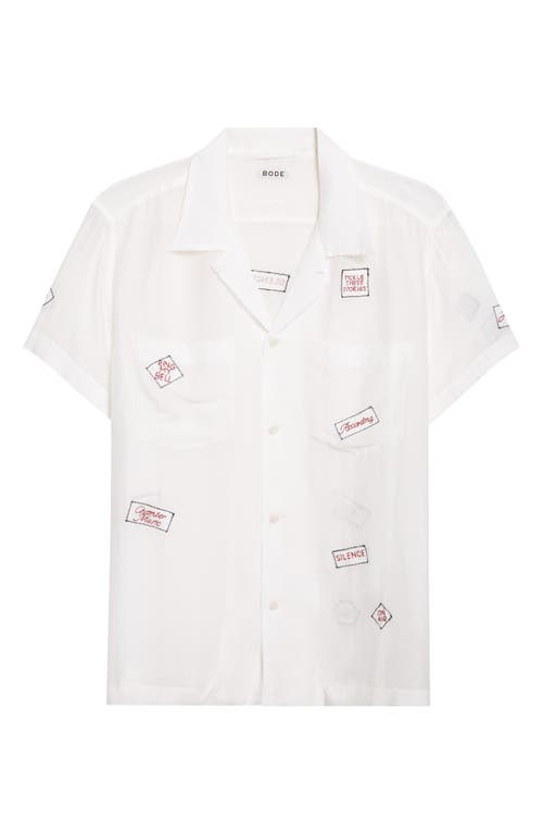 Bode On Air Embroidered Short Sleeve Cotton & Silk Button-up Shirt In White