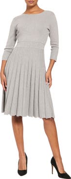 London Times Stripe Textured Long Sleeve Sweater Dress