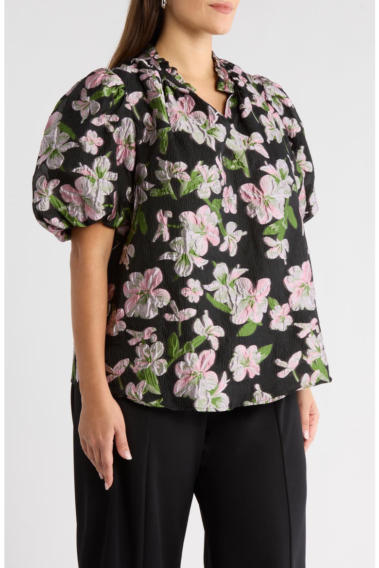 Elsinore Floral Jacquard Top, Alternate, color, BLACK-PINK
