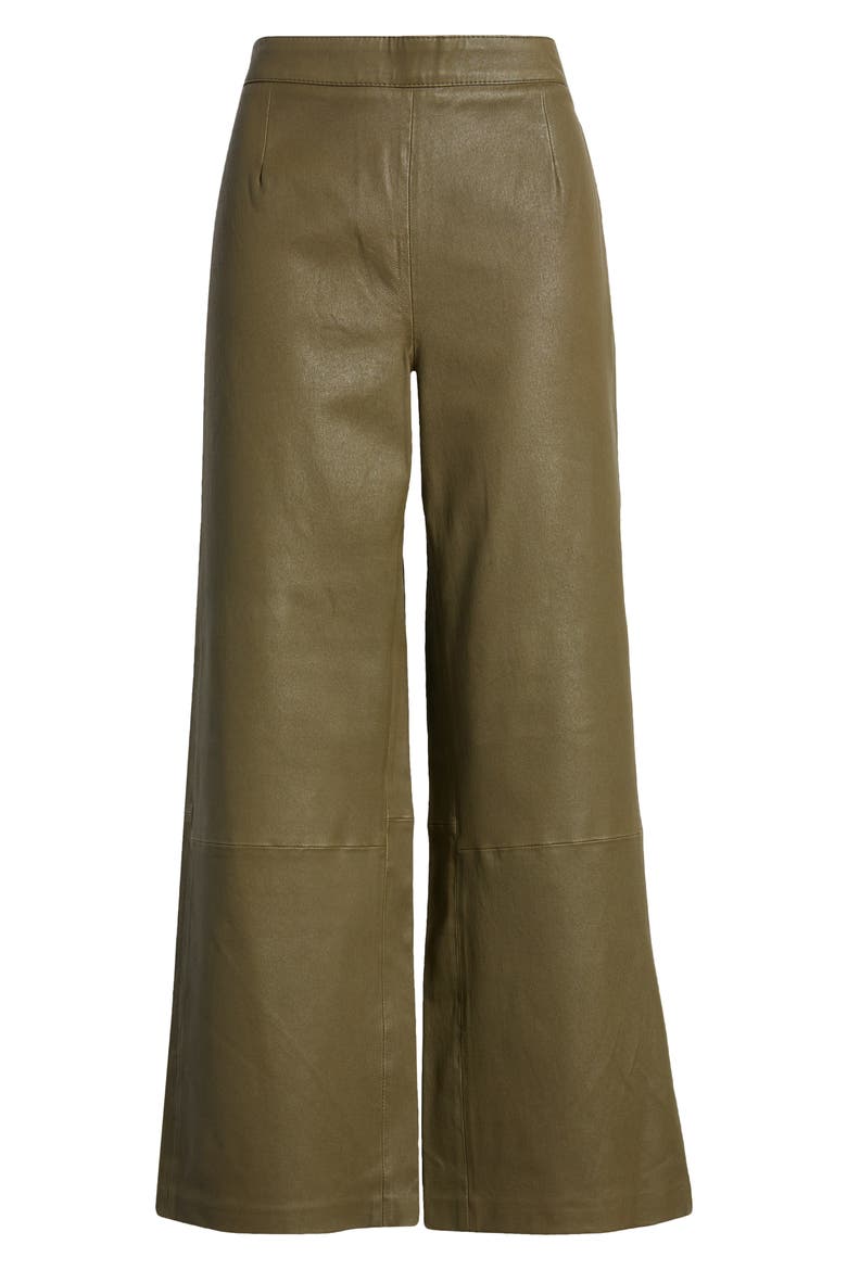 Crop Wide Leg Leather Pants, Alternate, color, RICH MILITARY