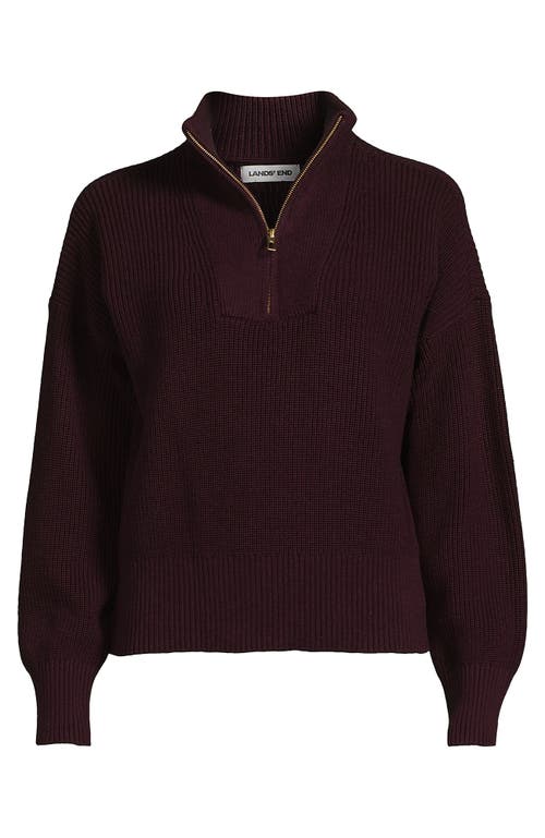 Lands' End Plus Size Drifter Floatback Jacquard Quarter Zip Sweater In Burgundy