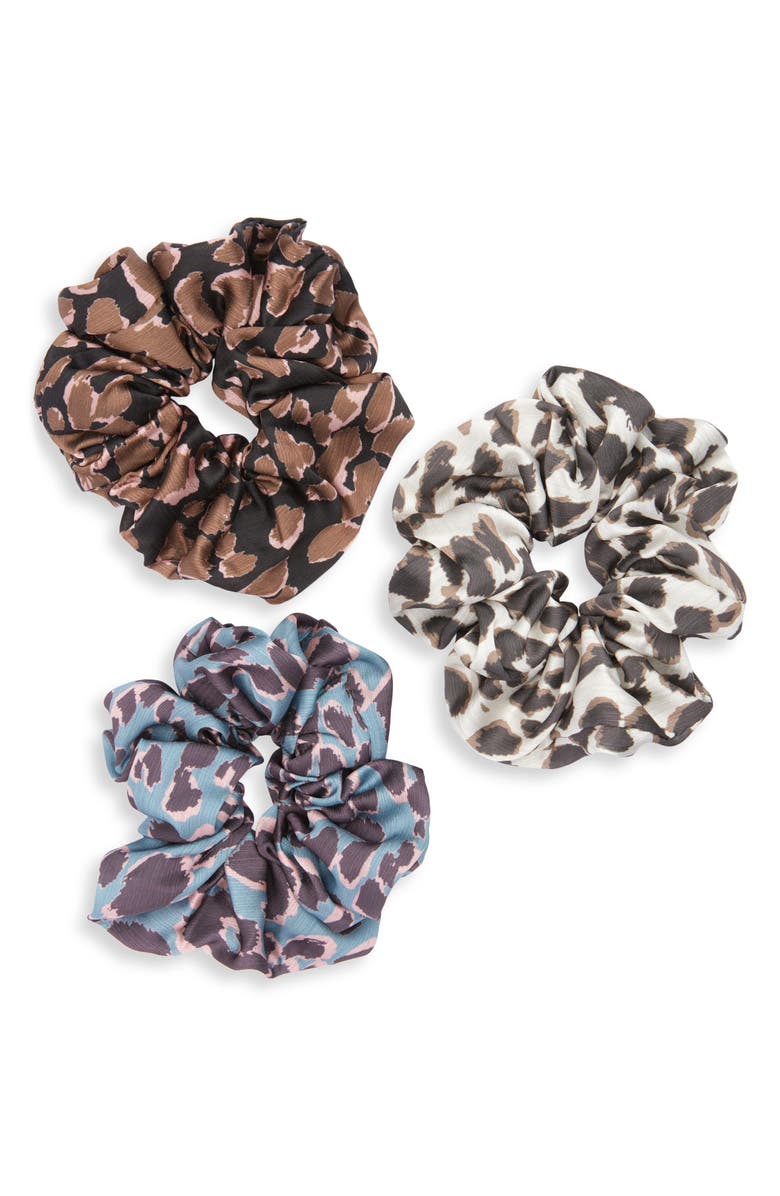 Tasha Assorted 3-Pack Leopard Print Scrunchies, Main, color, Leopard Multi