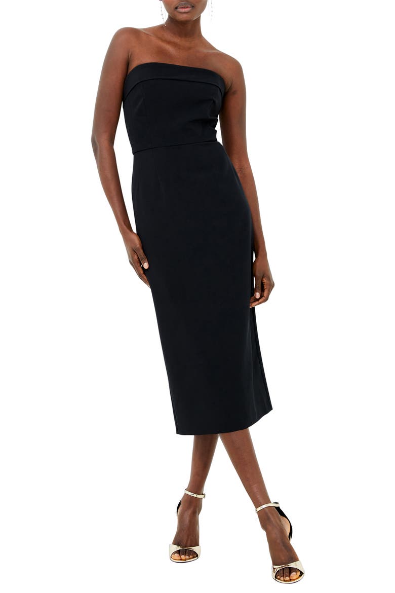 Echo Strapless Crepe Midi Sheath Dress, Main, color, BLACKOUT