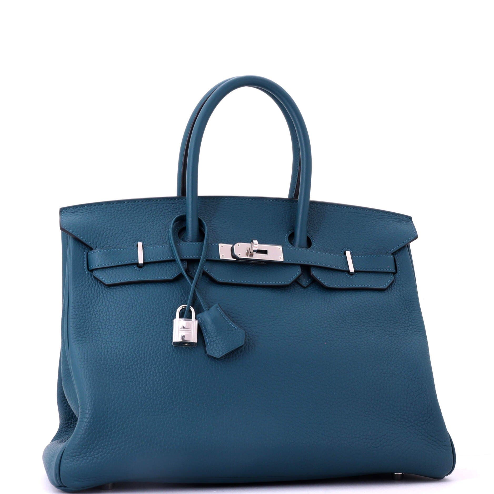 Pre-Owned Hermes Birkin Handbag Blue Clemence with Palladium Hardware 35, Alternate, color, Colvert