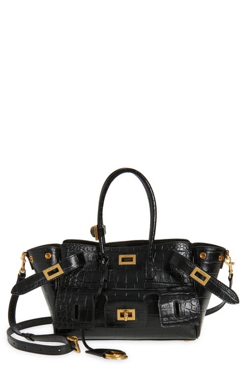 Balenciaga Mini Bel Air Croc Embossed Leather Carry All Tote In Black