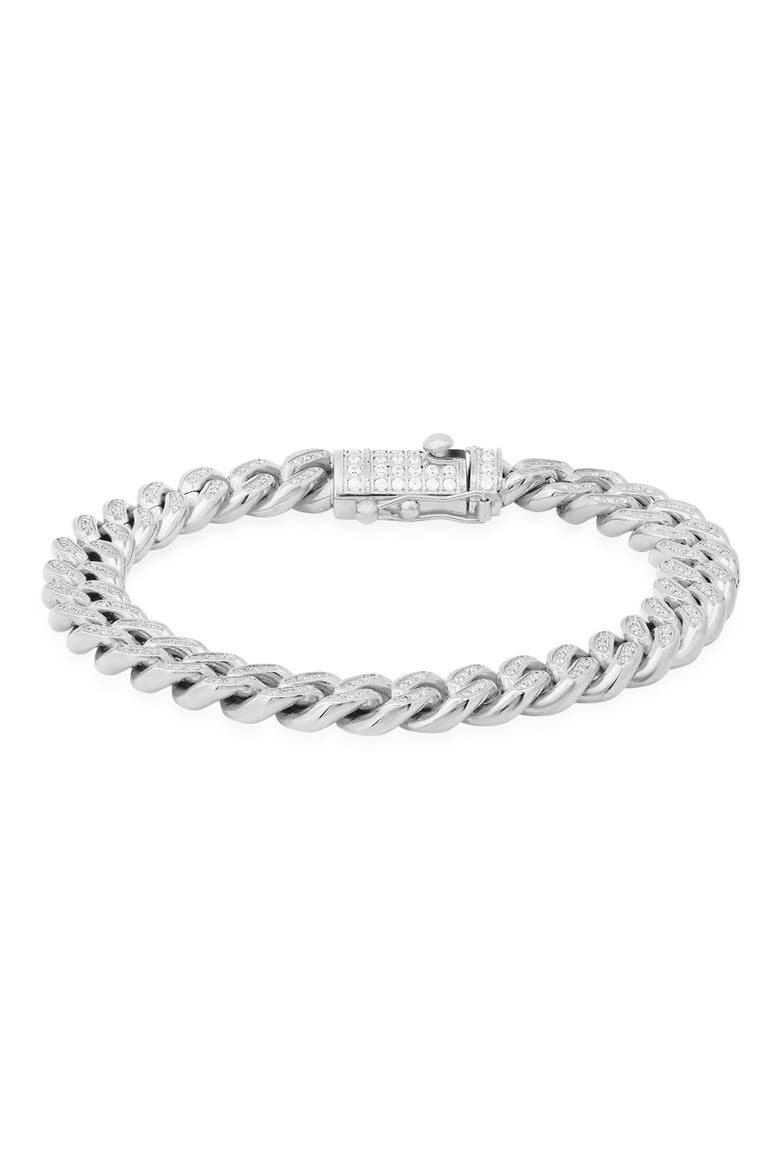 18k Gold Plated Stainless Steel Simulated Diamond Chain Bracelet, Main, color, METALLIC