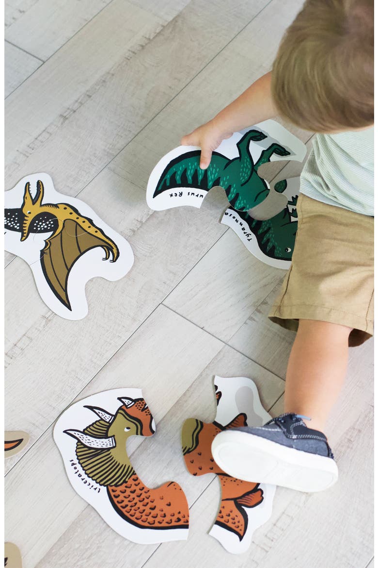 Dino Growth Chart and Beginner Dino Floor Puzzle Bundle, Alternate, color, Dino