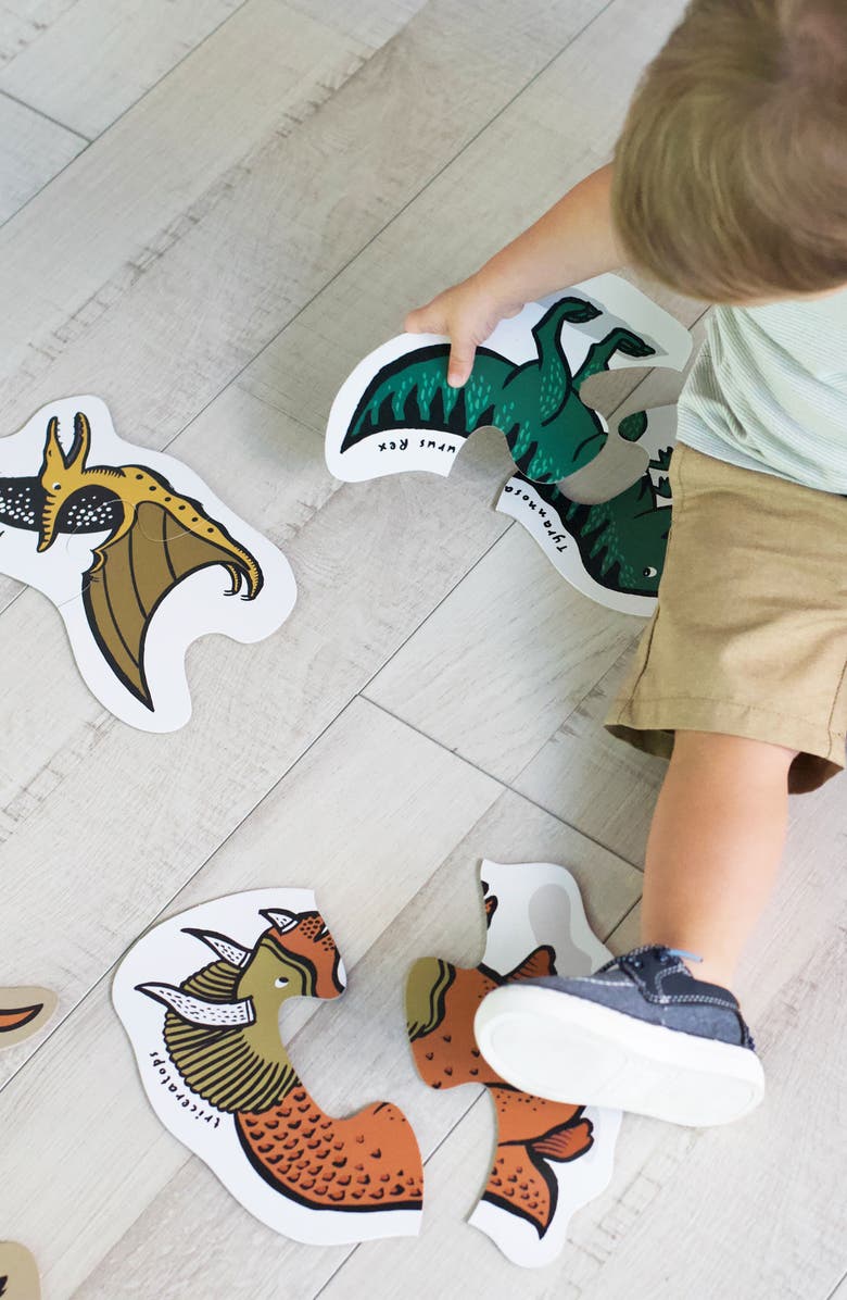 Wee Gallery Dino Growth Chart and Beginner Dino Floor Puzzle Bundle, Alternate, color, Dino
