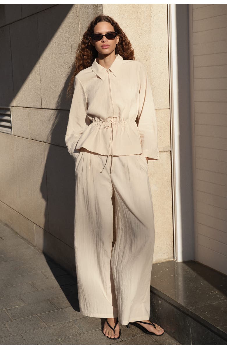 H&M Wide Drawstring Trousers, Alternate, color, Light Beige