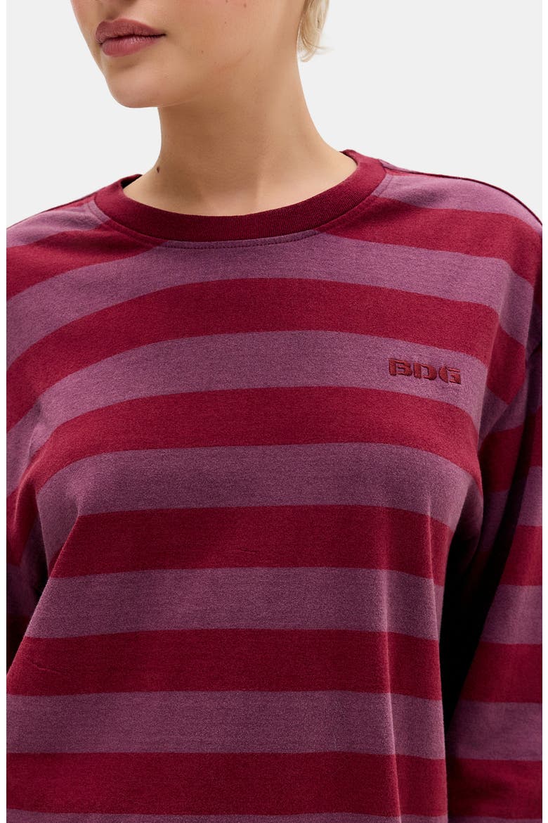 Stripe Long Sleeve Boxy Cotton Top, Alternate, color, BURGUNDY STRIPE